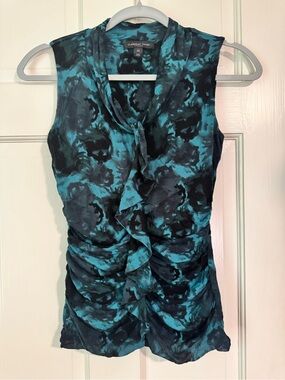 Classiques Entier Teal & Black Ruffle Front Sleeveless Blouse